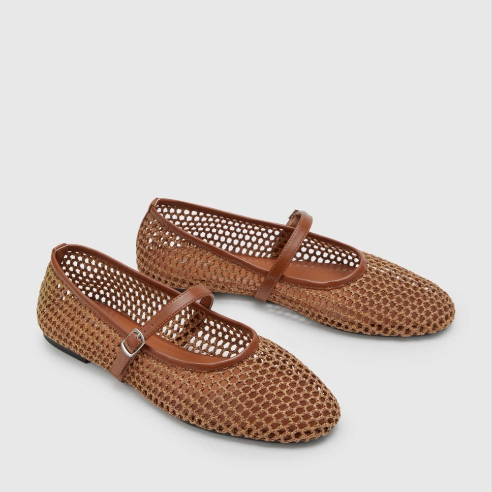 Brown Woven Mary Jane Flats